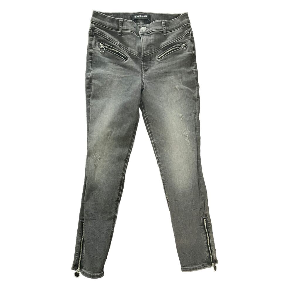 Express Black Distressed Denim Perfect Ankle Jeans High Rise Stretch+ Sz 4S